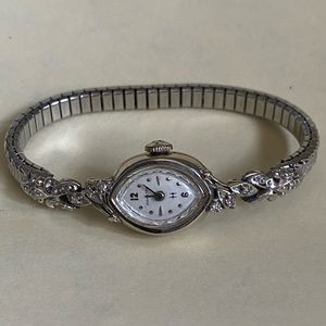 Rare Hamilton 1960’s Solid 10k White GoldCase 6 Diamonds Wristwatch. Runs!!